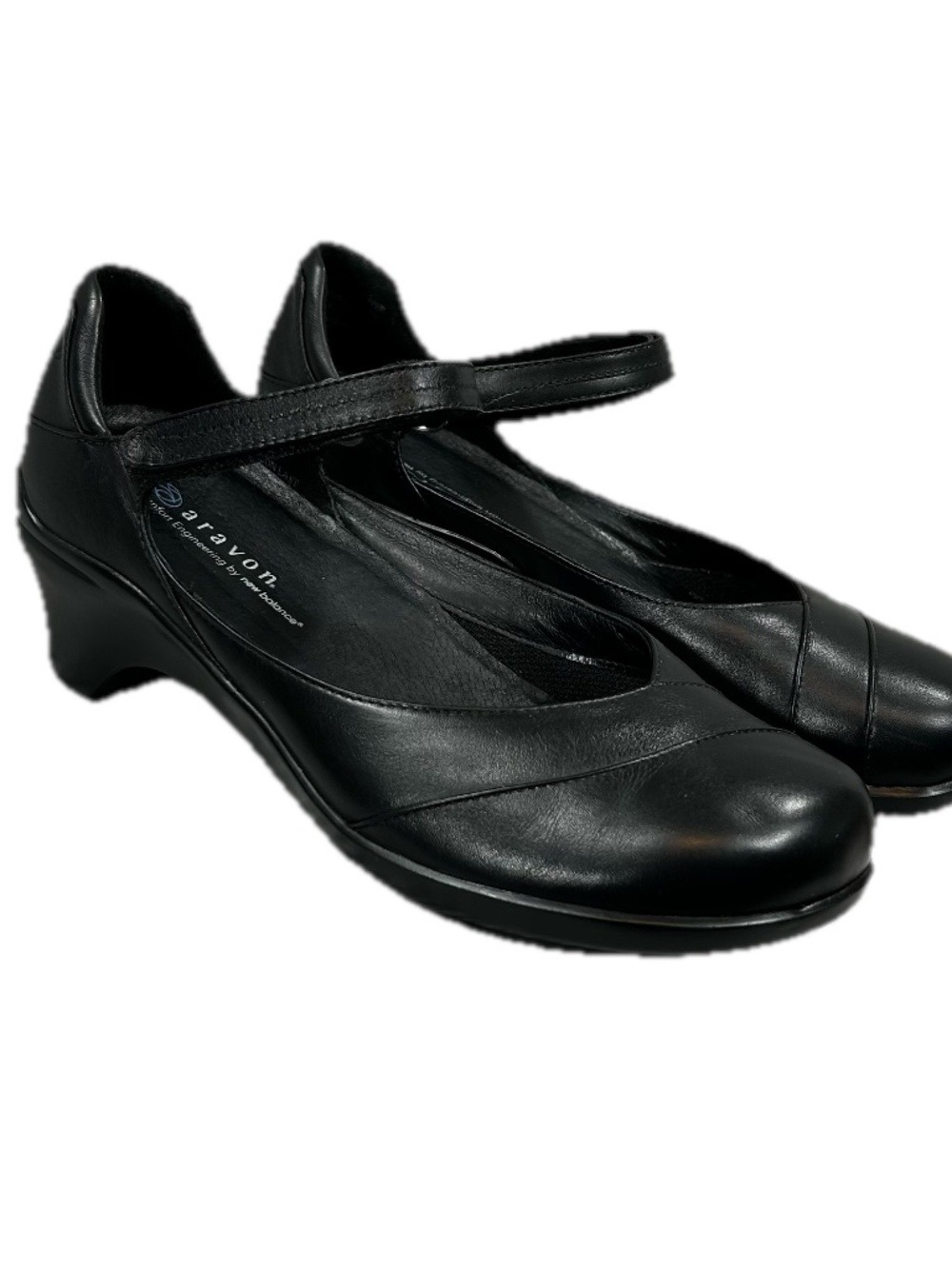Aravon Maya Black Leather Comfort Heel Mary Jane Shoes Size 8D Wide